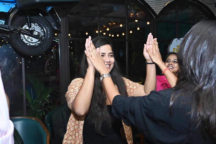 Dancers share a high-five with their partners after every sequence