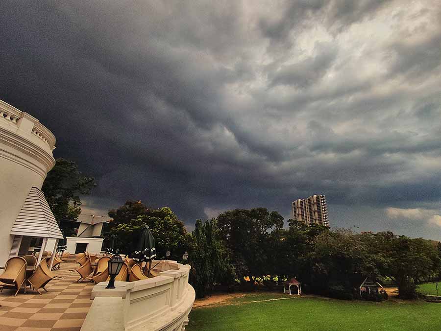 Dark clouds gather over the lush greens of The Tollygunge Club early Wednesday afternoon. The rainfall recorded was  72.2mm