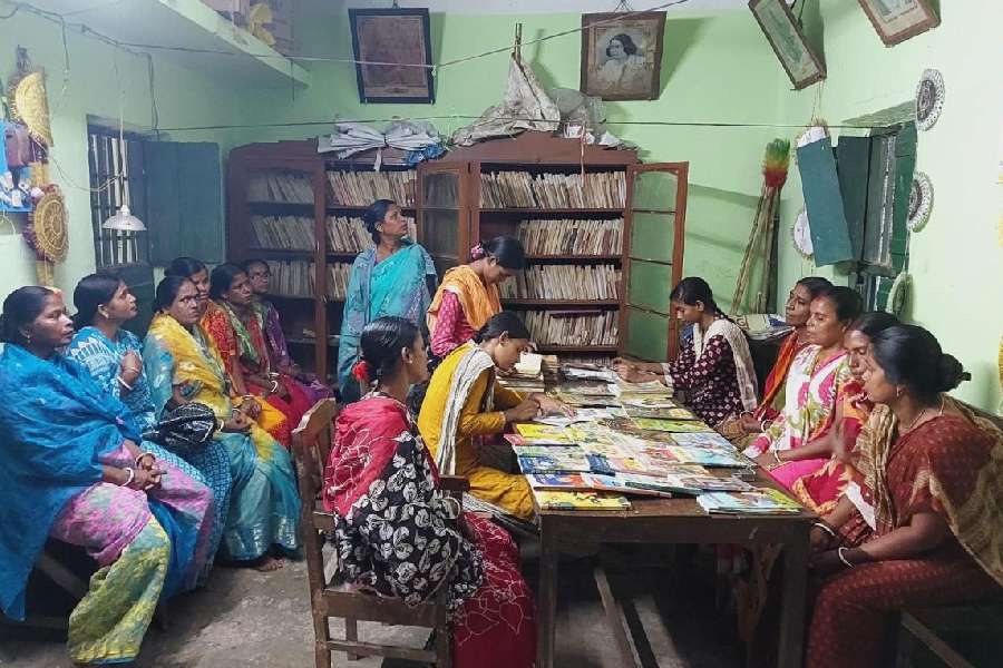 A group of women from the village at the library last week.