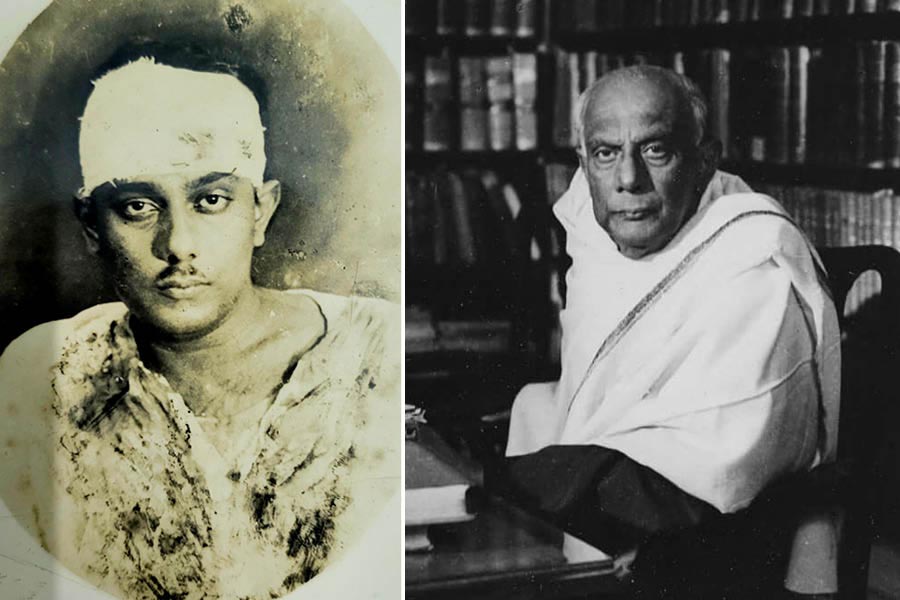 A young Bimal Chandra Chatterjee as a member of the Hindu Mahasabha and (right) at an advanced age
