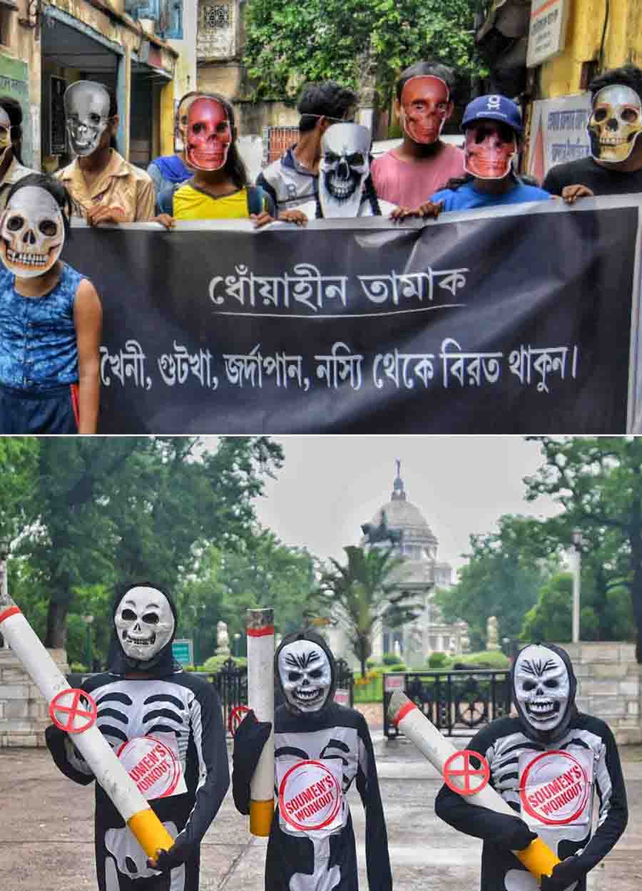 On World No Tobacco Day, several campaigns were held across the city against tobacco. People were seen in skeleton costumes carrying placards to raise awareness on the harmful and deadly effects of tobacco