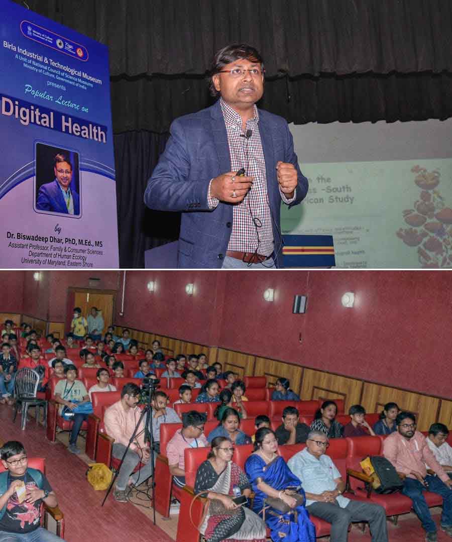 Biswadeep Dhar, professor, University of Maryland delivered a popular lecture on 'Digital Health' at Birla Industrial and Technological Museum, Kolkata on May 31. Students from several educational institutions were present to listen to the enriching talk
