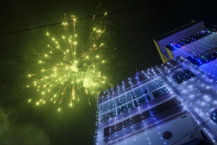 Fireworks light the sky during the Diwali festival, in Gurugram, early Friday, Nov 1, 2024.