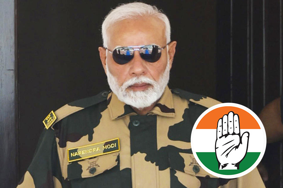 Prime Minister Narendra Modi with BSF jawans during Diwali celebration at Lakki Nala in Sir Creek area in Kutch, Gujarat.