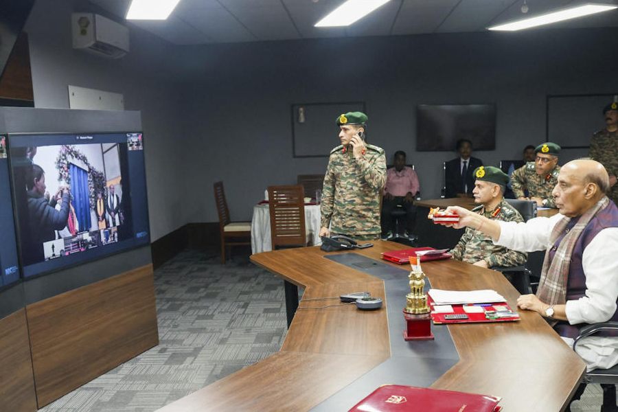 Union Minister Defence Rajnath Singh virtually unveils the ‘Desh ka Vallabh’ statue of Sardar Vallabhbhai Patel and the Major Ralengnao ‘Bob’ Khathing ‘Museum of Valour’, at Tawang, Arunachal Pradesh on October 31, 2024