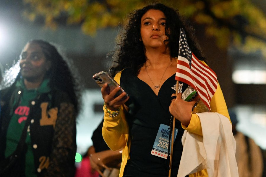A supporter leaves Kamala Harris’s election night rally, outside Howard University, in Washington, U.S. Reuters 