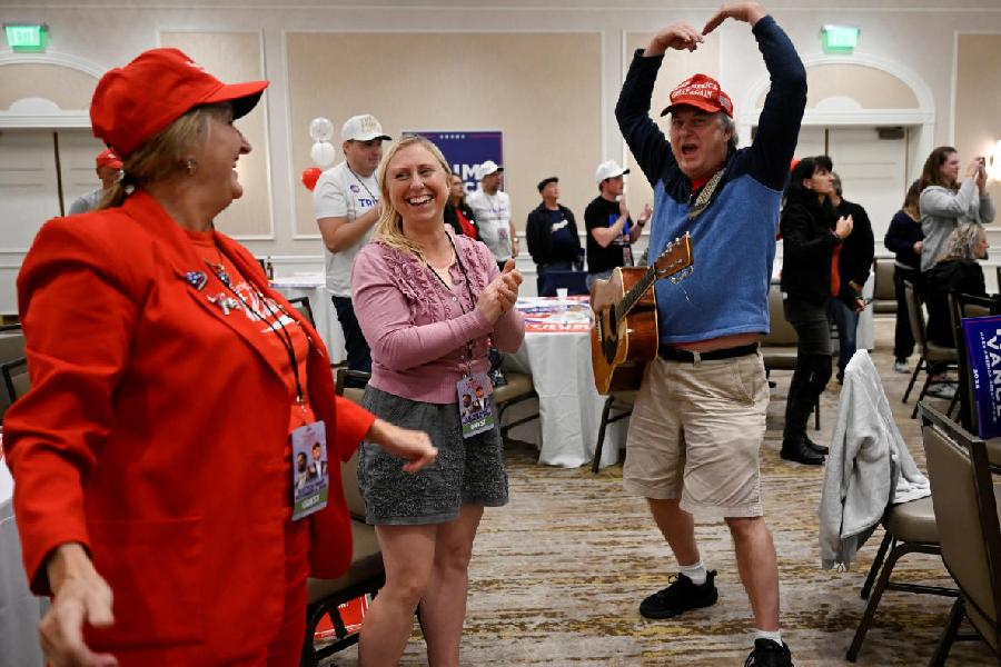 Trump supporters cannot contain themselves at The Ingleside Hotel in Pewaukee, Wisconsin, U.S. Reuters