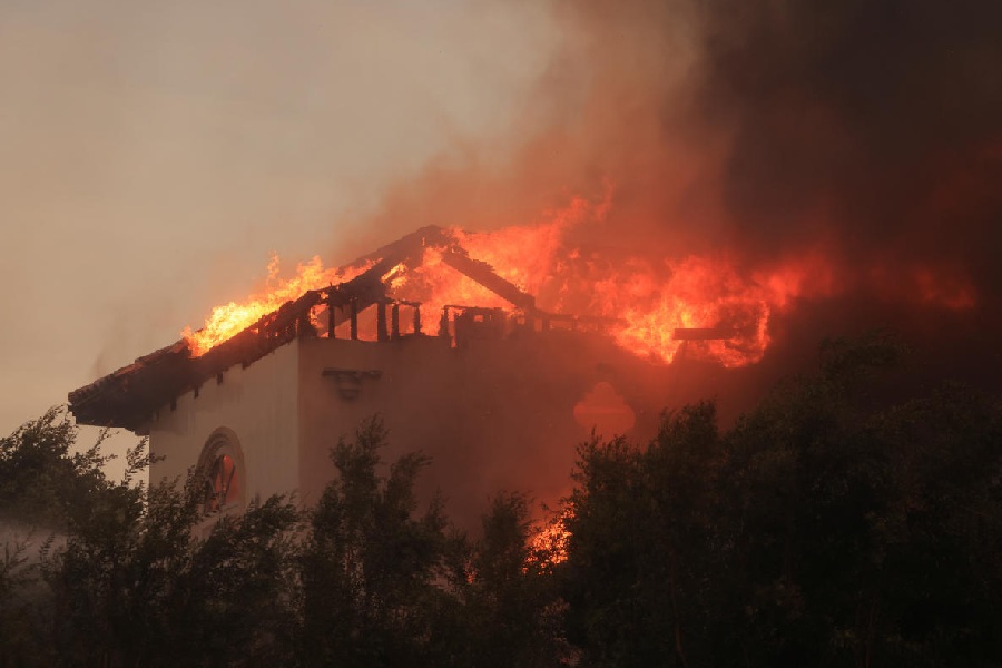 A building on fire, in California, U.S. Reuters