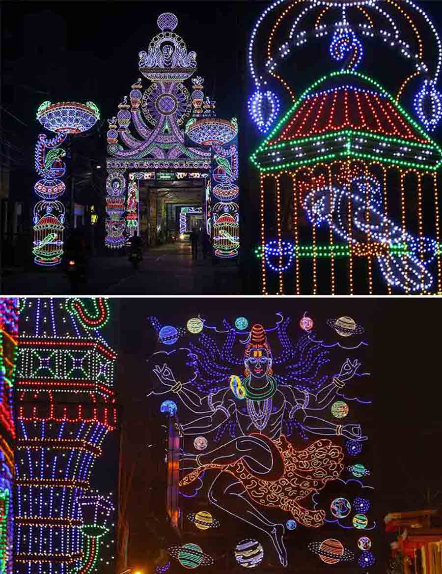 Illustrative lightwork in Chandannagore for Jagaddhatri Puja