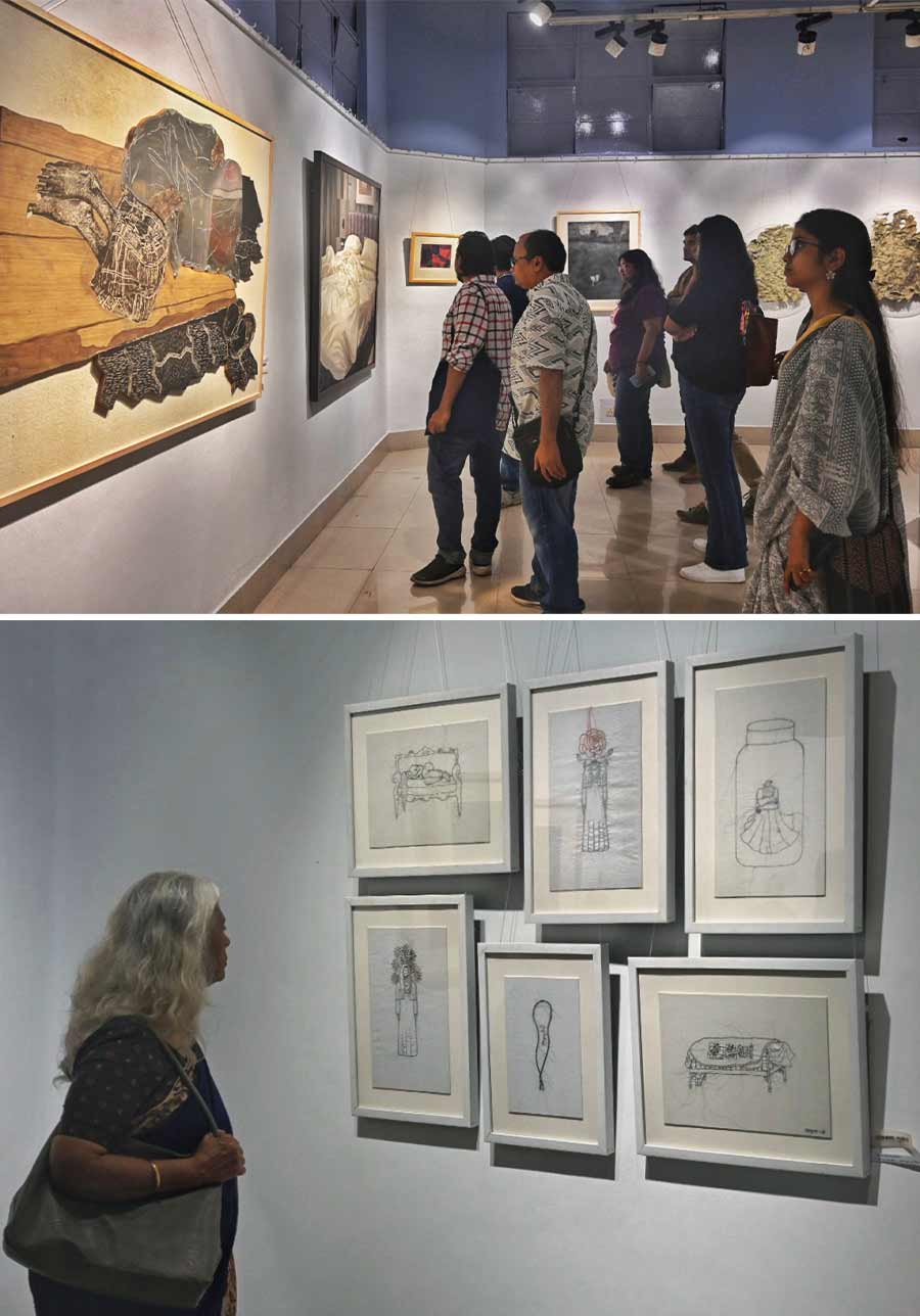 Art lovers visit Paschimbanga Charukala Utsav 2024 at the Academy of Fine Arts on November 9. The exhibition will be on till November 11   