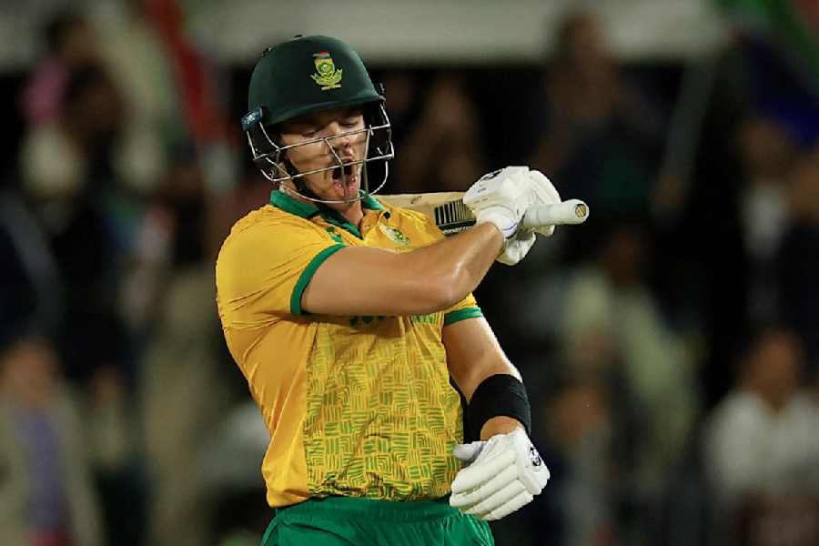 South Africa v India - St George's Park, Port Elizabeth, South Africa - November 10, 2024 South Africa's Tristan Stubbs celebrates after scoring the winning run