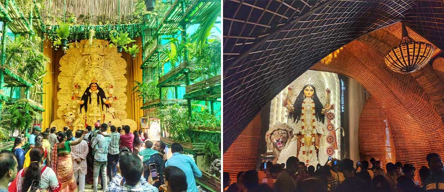 Pandal hoppers visit Jagaddhatri Puja theme pandals in Chandannagar 