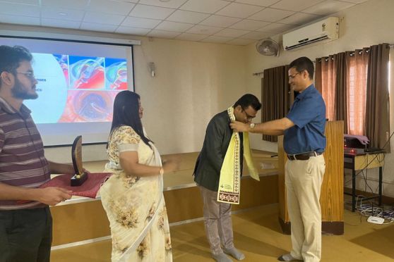 Prof Dr Sarkar and Prof Dr Biswas felicitated the speaker Chandan Mukherjee.