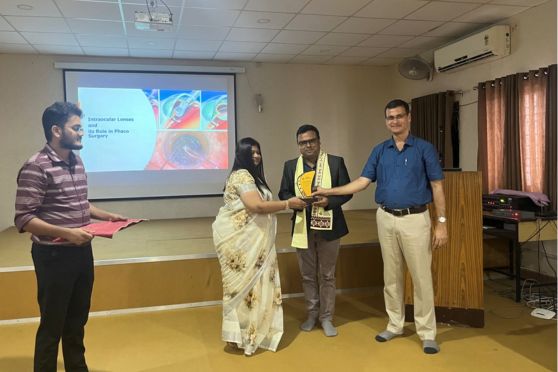 Prof Dr Sarkar and Prof Dr Biswas felicitated the speaker Chandan Mukherjee.