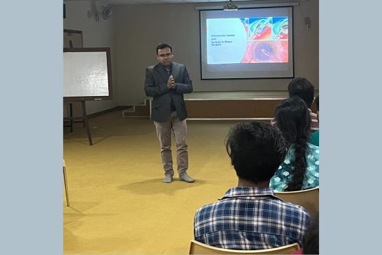 The keynote speaker Chandan Mukherjee addressed the students who listened intently.