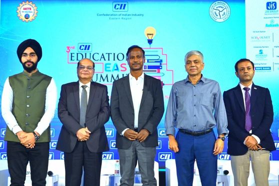 (L-R) Simarpreet Singh, Co-Chairman, CII ER Education & Skill Development Sub-Committee & Director, JIS Group; Pradip K Agarwal, CEO, Heritage Group of Institutions; Binod Kumar, IAS, Principal Secretary, Dept of School Education, GoWB; Ujjal Chakraborti, Chairman, CII ER Education & Skill Development Sub-Committee & Executive-in-Charge, Tinplate Division, Tata Steel Ltd; Subhankar Chakraborty, CII Secretariate.