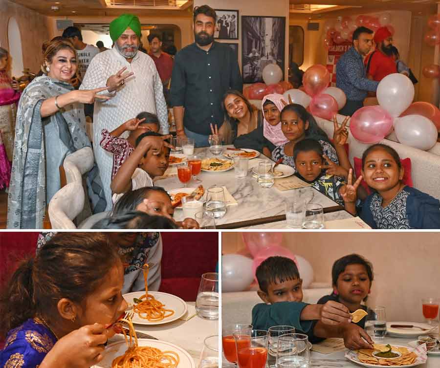 (Top) The newly launched Fabbrica Originale flagship outlet on Park Street along with IHA Foundation hosted 40 children from Tiljala Orphanage in the presence of Gunnu & Satnam Singh Ahluwalia, Raghav Kapur and Chahat Ahluwalia (seated) 