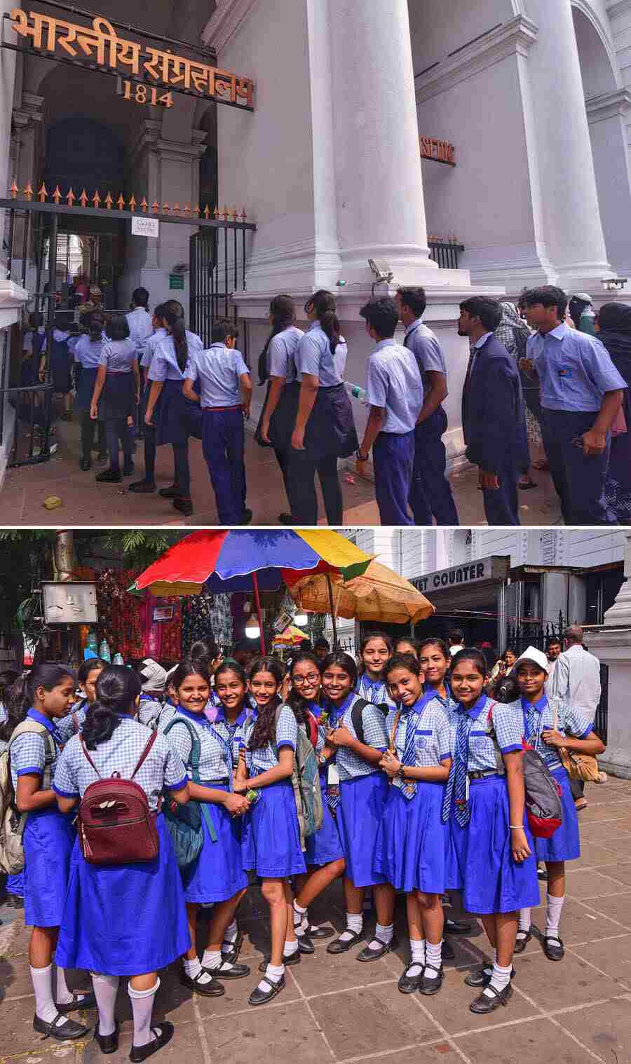 At least 450 students from various schools of Kolkata visited the Indian Museum on Jawaharlal Nehru Road at a concessional rate on Children’s Day 