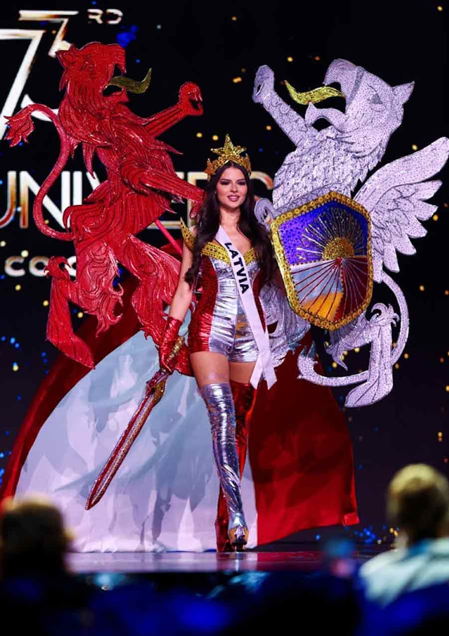 Miss Latvia Maria Vicinska takes part in the National Costume show during the 73rd Miss Universe pageant in Mexico City, Mexico November 14, 2024.