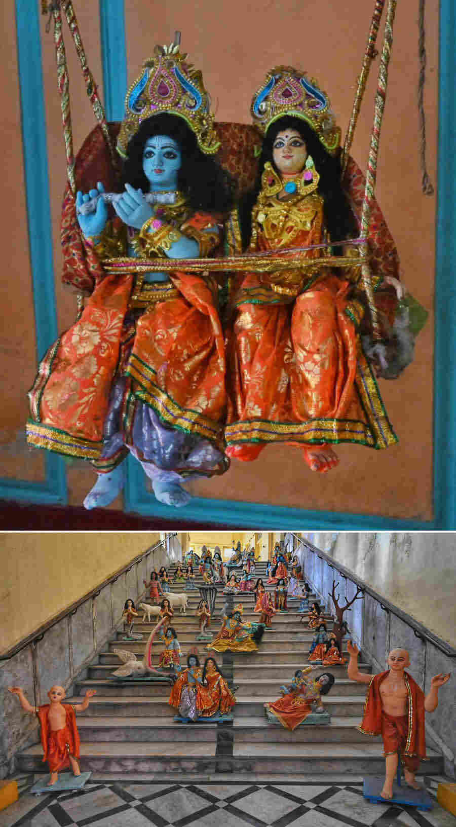 Idols of Radha, Krishna and Chaitanya Mahaprabhu were displayed at the Madan Mohan temple in Kumartuli on the occasion of Raas festival  