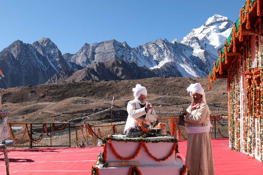 Prime Minister Narendra Modi at Parvati Kund in Pithoragarh in Uttarakhand. 