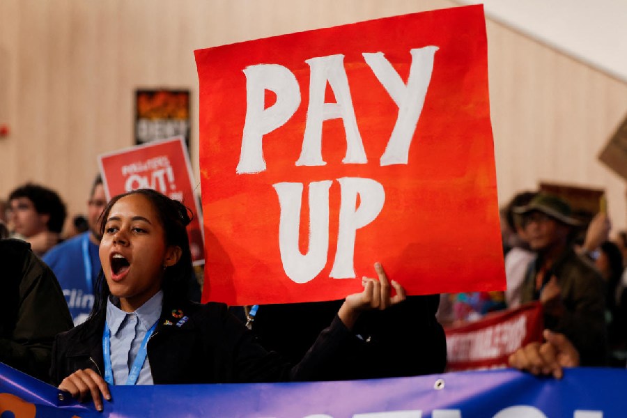 An environmental activist takes part in a protest to urge world leaders to commit to a strong climate finance deal during the United Nations Climate Change Conference (COP29), in Baku, Azerbaijan November 16, 2024.