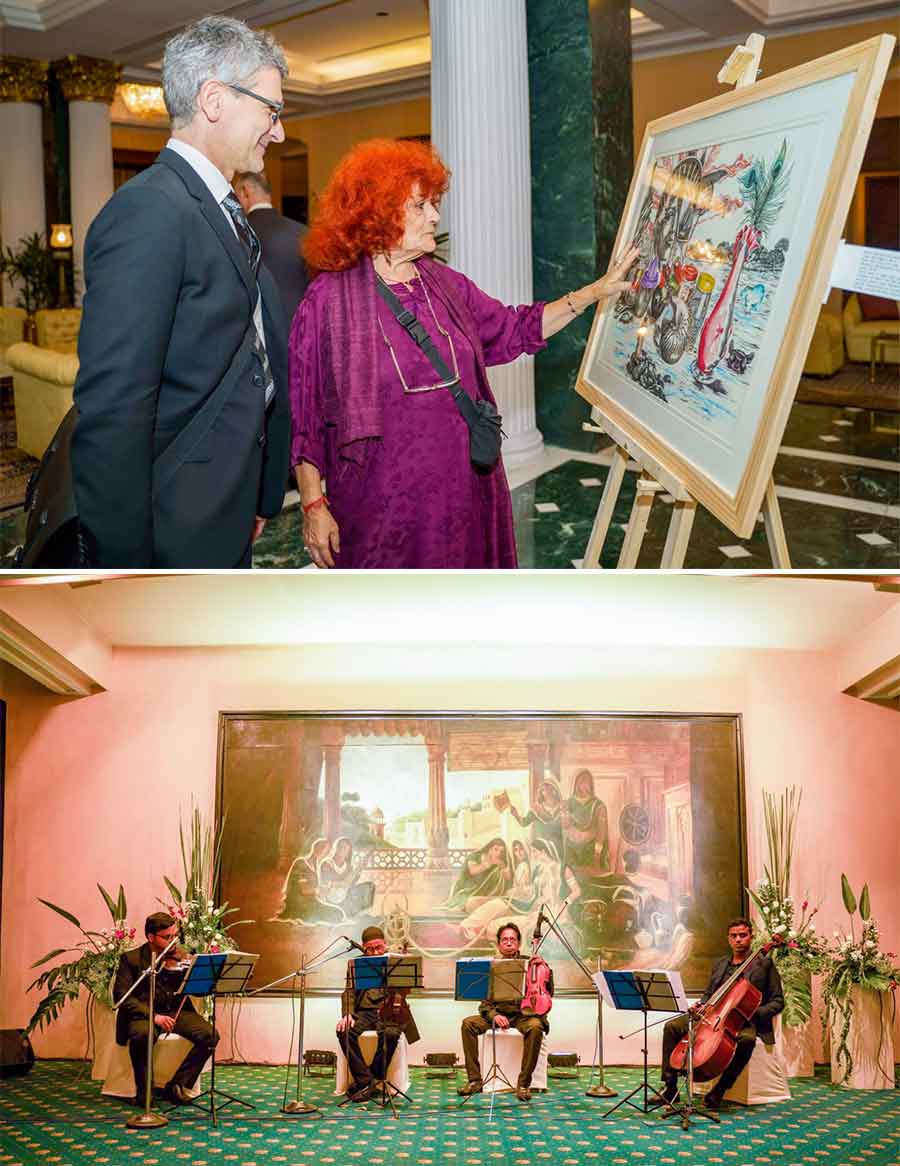 The evening commenced with an art exhibition by Giovanna Caruso and sailed through the melodies of Western classical music by violinists from the Calcutta School of Music (CSM). Jyotishka Das, who is also the president of CSM, said: ‘The Calcutta School of Music, which started its operations in 1915, has been the largest torchbearer in the country for Western classical music presented some pieces by Italian composers specially curated for this grand evening in memory of Angelo Firpo’