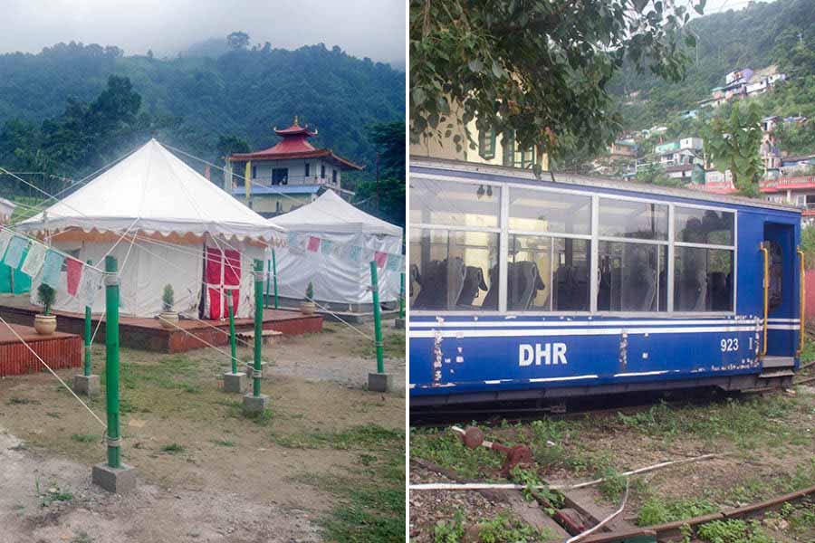 Manjushree Tea Garden with its eco tents close to the Tindharia station on the  Darjeeling Toy Train route blend vintage industry and environment