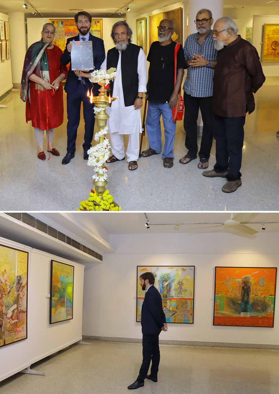 Riccardo Dalla Costa, the consul-general of Italy in Kolkata, launched Amitabh Sengupta's retrospective exhibition and book at Birla Academy of Arts and Culture on Tuesday