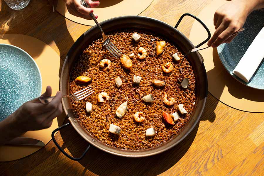 True Valencian paella has no seafood; however, seafood paella has become quite popular in Spain, and around the world