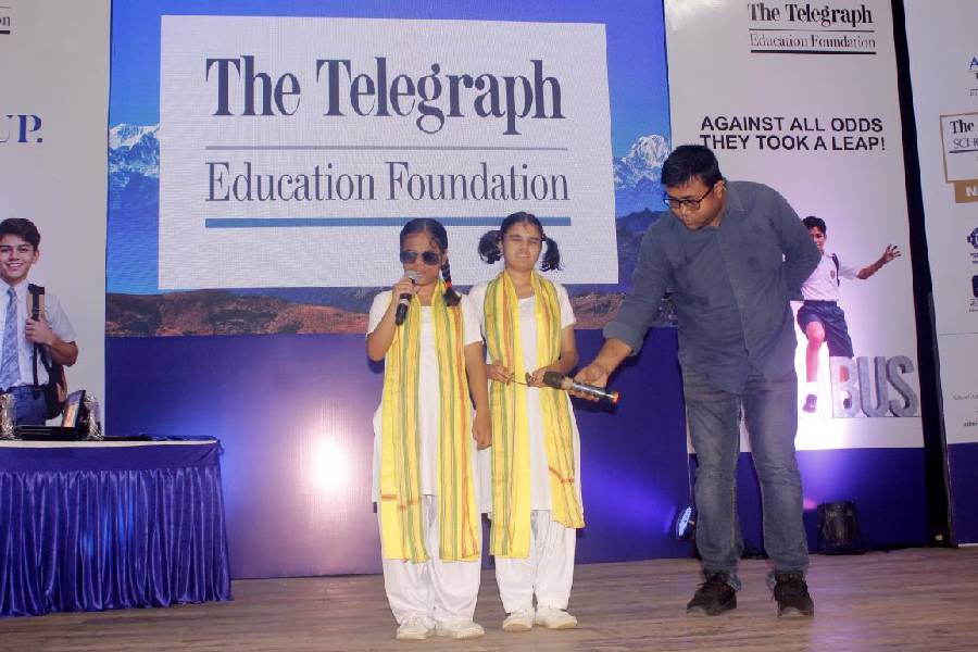 Sikha Roy (left) and Devi Chhetri of Prerana Educational Centre, Siliguri, render Saraswati Bandana at the programme on Tuesday.