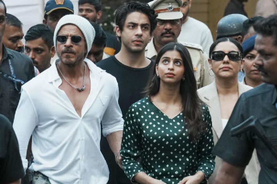 Shah Rukh Khan with wife Gauri Khan, daughter Suhana Khan and son Aryan Khan at a polling booth in Mumbai on Wednesday