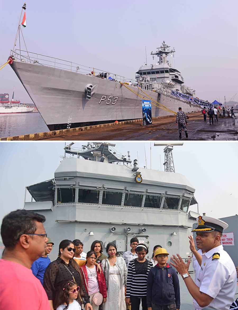 INS Savitri, an offshore patrol vessel of the Indian Navy, has arrived at the Kidderpore docks as part of Navy Day celebrations 2024. Citizens will be able to take a tour of the vessel from 9am to 4pm till November 26  