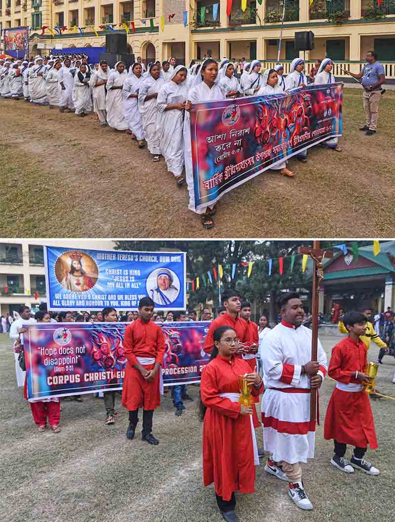 Corpus Christi Eucharistic Procession 2024 was held on November 24 at St. Xavier’s College, Kolkata. The procession is co-organised by the Archdiocese of Calcutta and the Catholic Association of Bengal