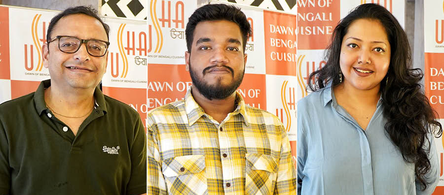 Usha is the vision of (left) Jayanta Chatterjee, an F&B consultant and entrepreneur with over 30 years of experience in the hospitality industry. Speaking to My Kolkata, Chatterjee said: ‘We wanted to keep the place subtle and sophisticated, while the menu is a fine balance of both the traditional and modern world. There is something for everyone.’ Jay Ghosh, co-owner of Usha, brings his family’s ‘pice hotel’ legacy of the food business into the restaurant while (right) chef Sohini Bhattacharyya leads the kitchen, bringing her background in star hotels and sustainable cooking to the table