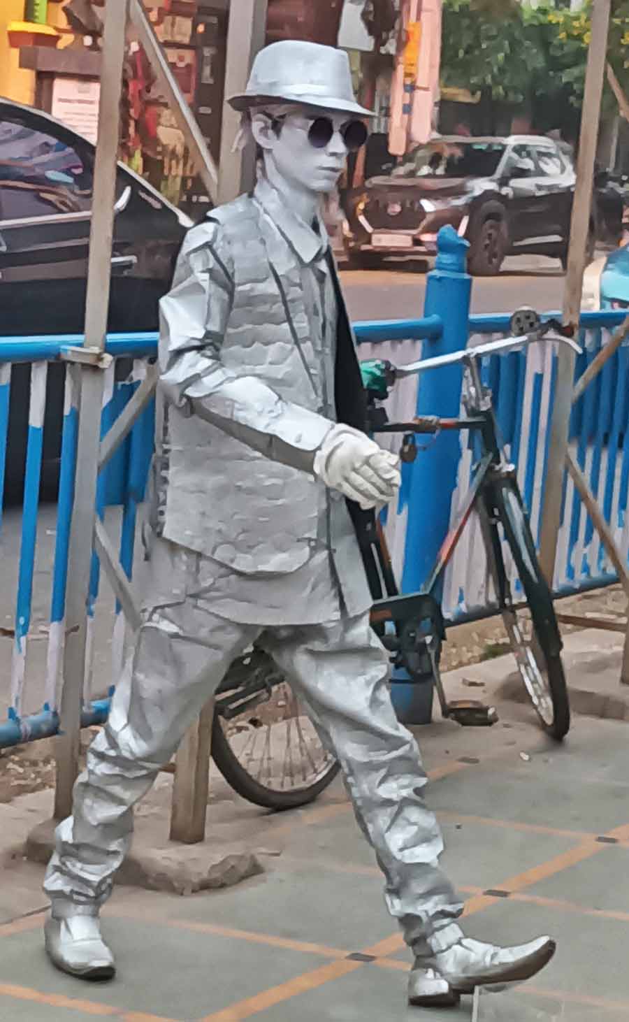 A living statue at Elgin Road on Tuesday