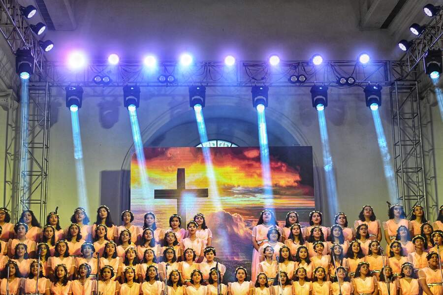 Students of Calcutta Girls High School perform at their annual concert, Dhwani: The Music of Sound, in the presence of mayor Firhad Hakim and MP Sudip Bandyopadhyay at Town Hall on Wednesday