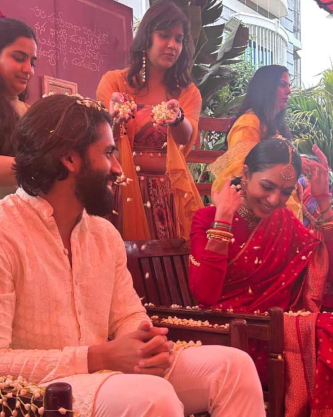 Sobhita, who made her Hollywood debut this year with Dev Patel’s The Monkey Man, opted for a bright red sari for one of the rituals. Naga, on the other hand, wore a white kurta-pyjama set and couldn’t stop smiling while gazing at Sobhita. The actor was previously married to Samantha Ruth Prabhu. The couple split in 2021 after four years of marriage. 