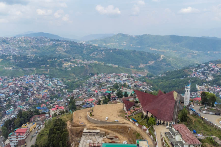 Aerial view of Kohima city from the hilltop of Cathedral Church