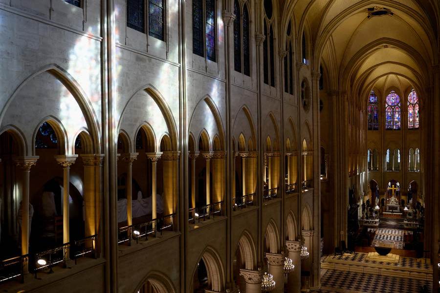 A view shows the nave of the Notre-Dame de Paris Cathedral