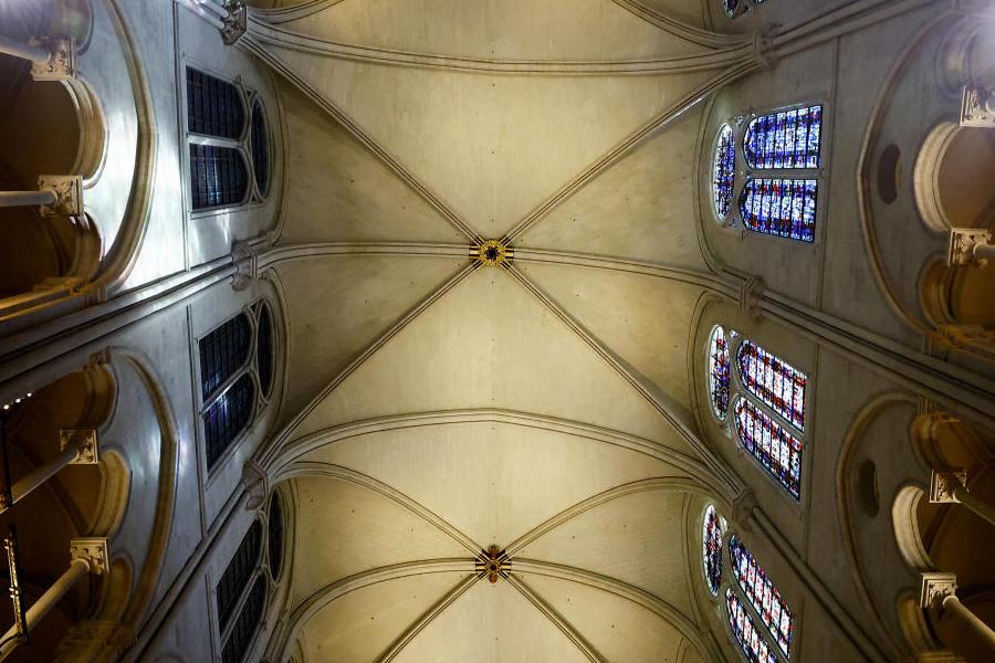 A view shows the vaulted ceiling of the Notre-Dame de Paris Cathedral