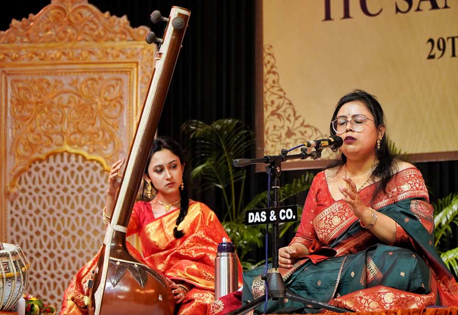 Among the performers on Friday were scholars of the academy, Shreya Chatterjee (in picture) and Koustav Roy, besides young musicians such as Ayan Sengupta