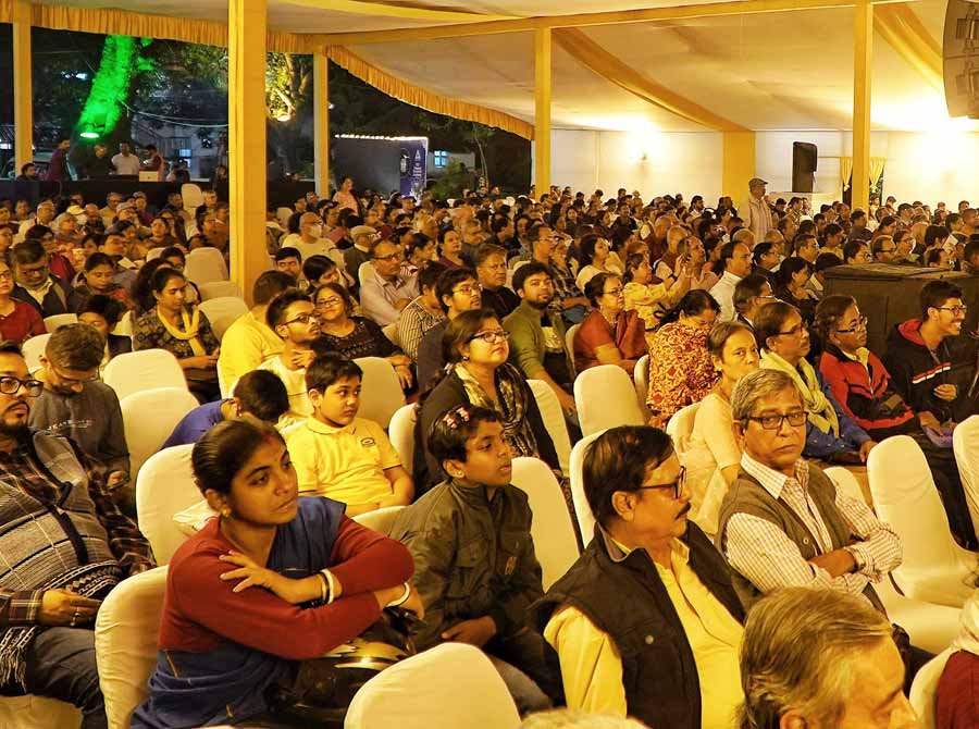 The music lovers sat in rapt attention, enjoying every performance through the wintry evening  