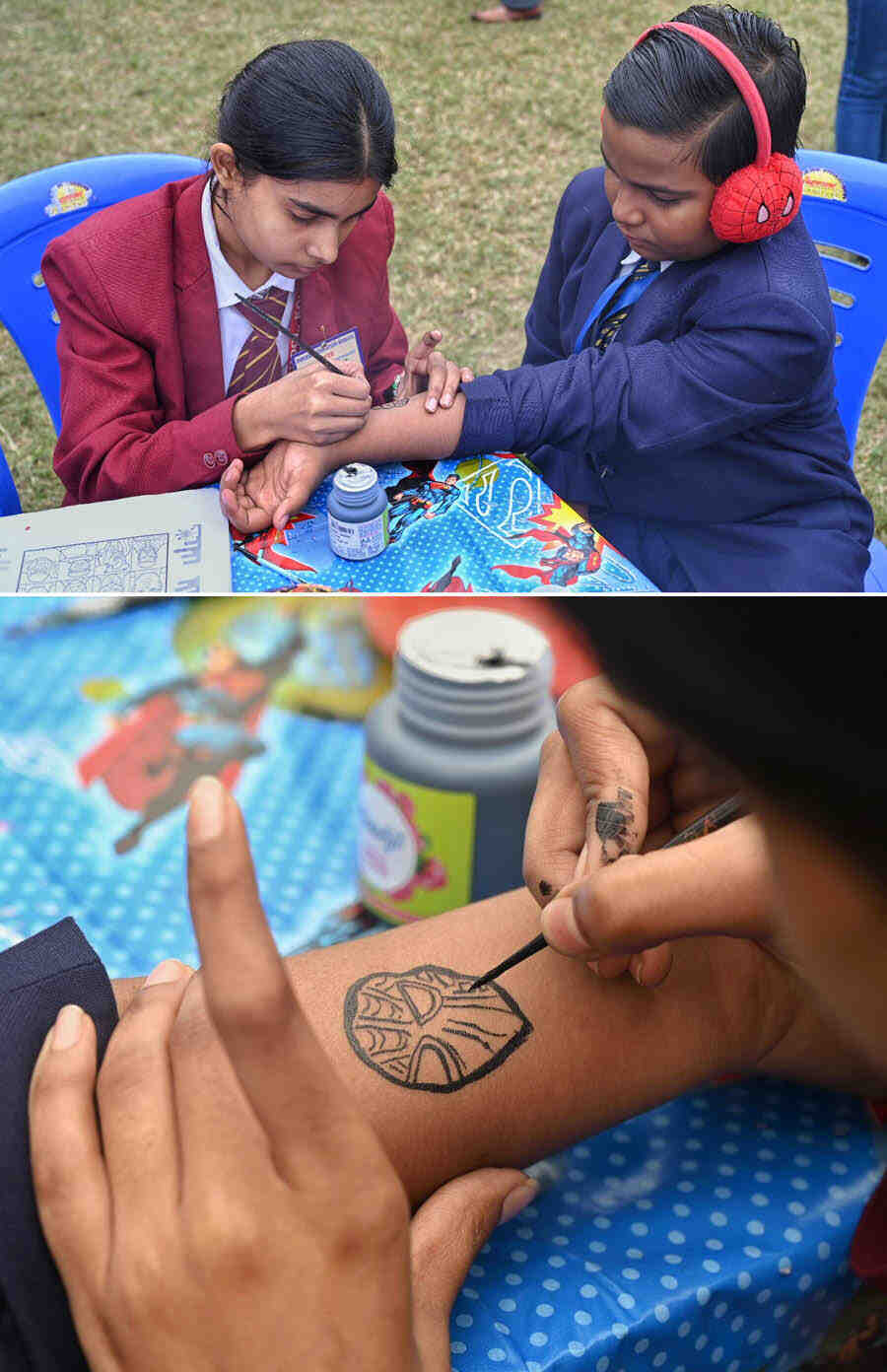 Tattoo artists had a busy time and made brisk business painting favourite cartoon characters of kids in the most professional manner