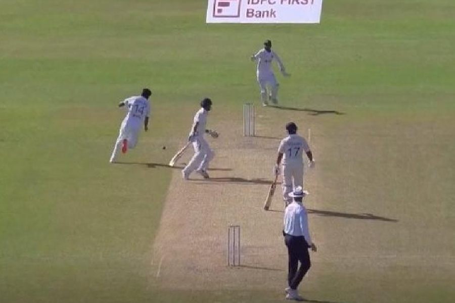 Bangladesh’s Khaled Ahmed, in a picture shared on X, misses a chance to run Virat Kohli out on Day IV of the Kanpur Test on Monday  