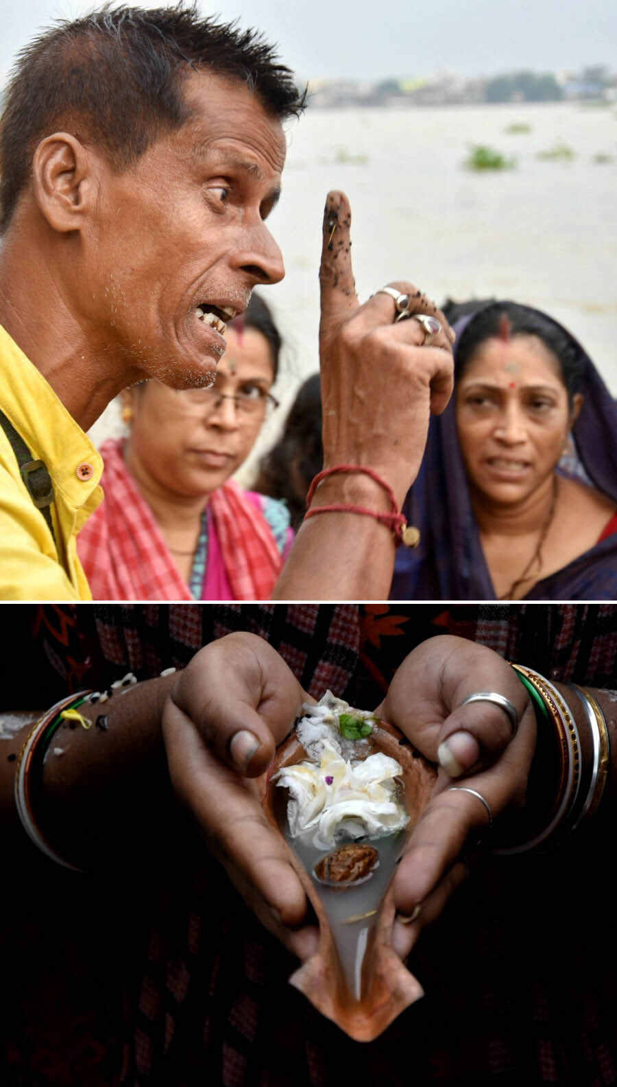 This priest was only one of the many gesticulating animatedly as he reeled off the mantras for the people to repeat