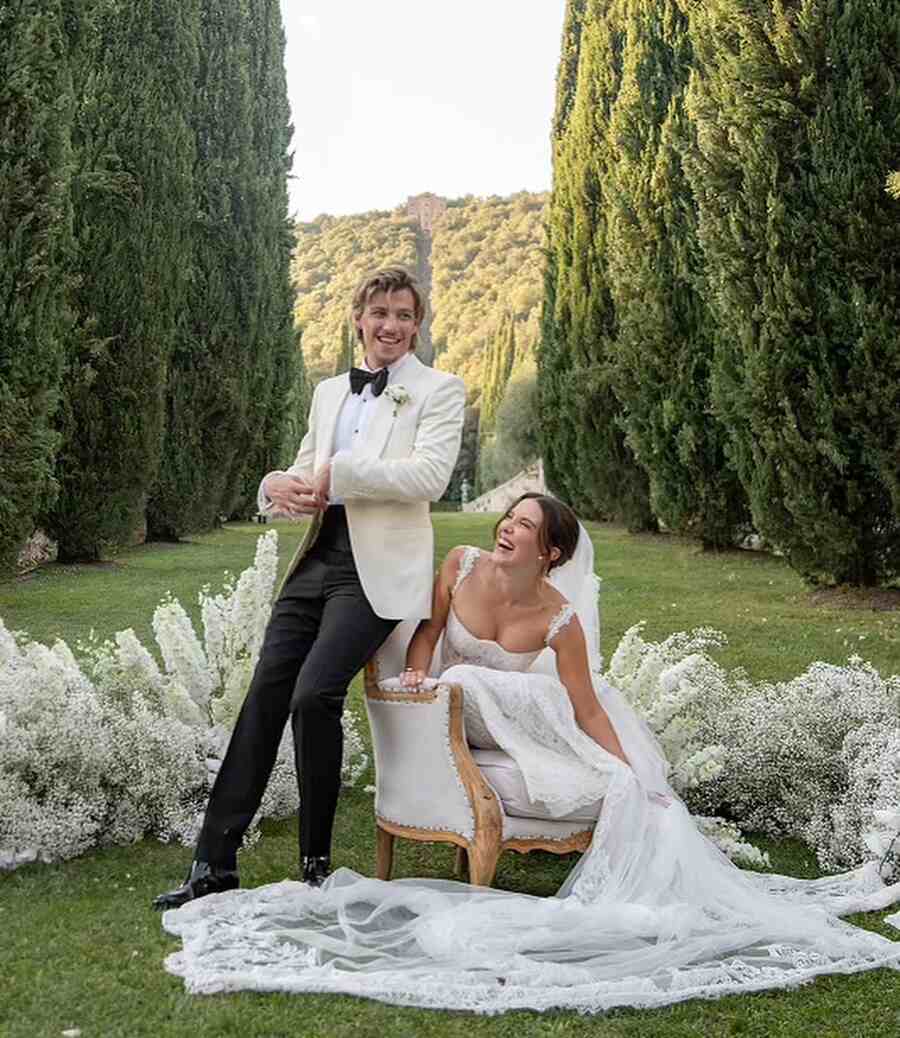 The couple were all smiles during a photoshoot conducted by wedding photographer Sandra von Riekhoff. “A relatively bijou collection of friends and family and pulled together with expert level & ultra inspired event design,” wrote Riekhoff alongside a picture.