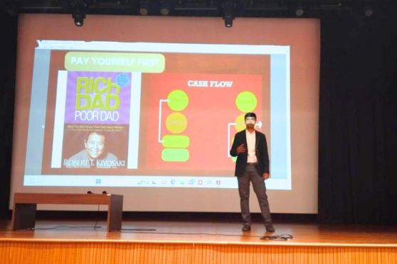 Piyush Rakhecha leading a financial literacy session, guiding youngsters to design a career in finance.