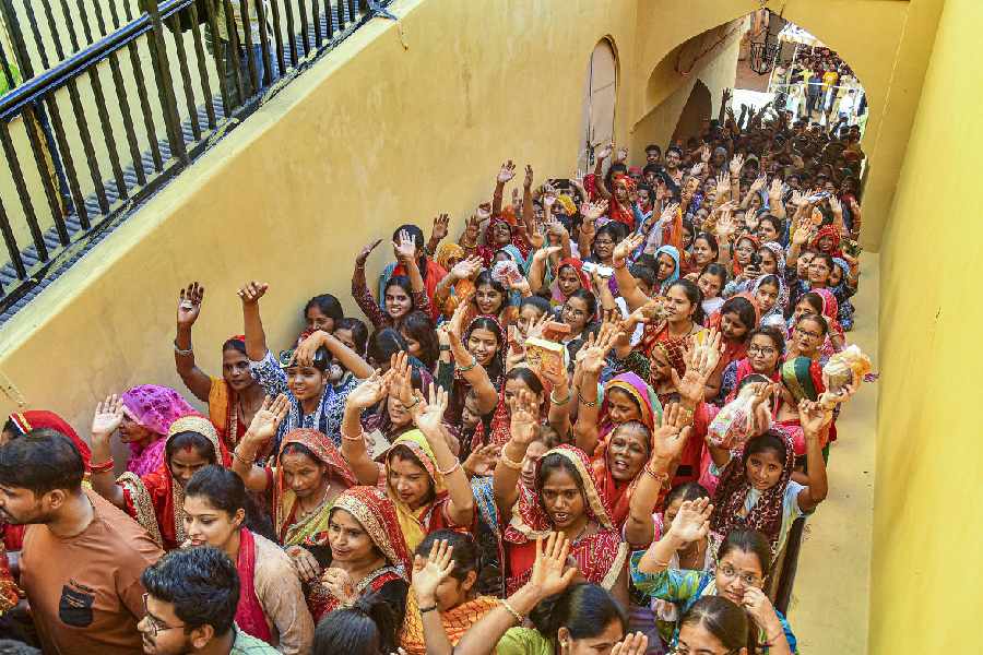 UNITED BY FAITH: A crowded Shila Mata Mandir at Amer Fort in Jaipur on the first day of Navratri, Thursday, October. 3