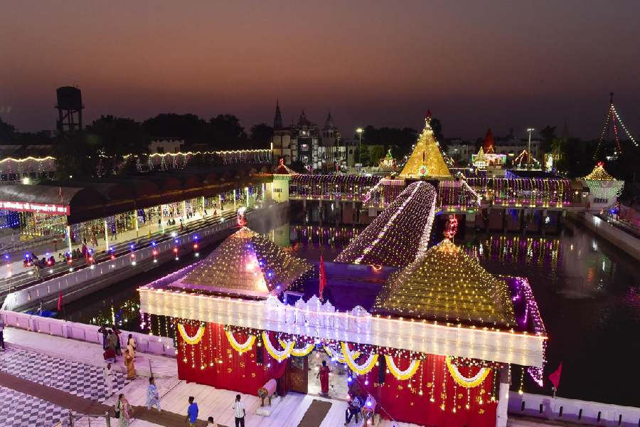 MAGICAL NIGHTS: Devi Talab temple in in Jalandhar, illuminated on the eve of Navratri, October 2